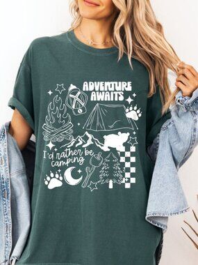 Comfort Colors I'd Rather Be Camping Graphic T Shirt Outdoor Adventure Tee